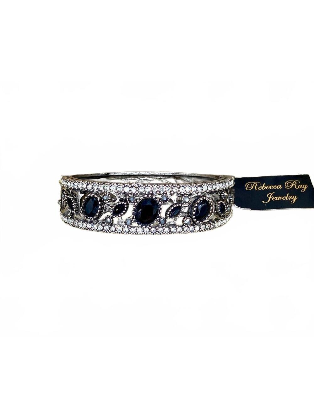 Boho Vintage-Style Filagree Silver Bangle with Stones